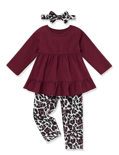 Image of Toddler Girl Clothes Long Sleeve Ruffle Dress Top and Jeans Pants Toddler Girl Fall Outfits