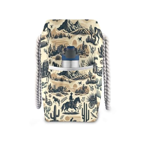 ATTX Cowboy Beach Bags for Women - Large Beach Bags with Zipper Waterproof Sandproof Swim Pool Bag Large Tote#3893