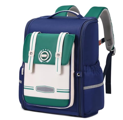 Sac à dos garçon pour école primaire vert avec ceinture de poitrine Amythe