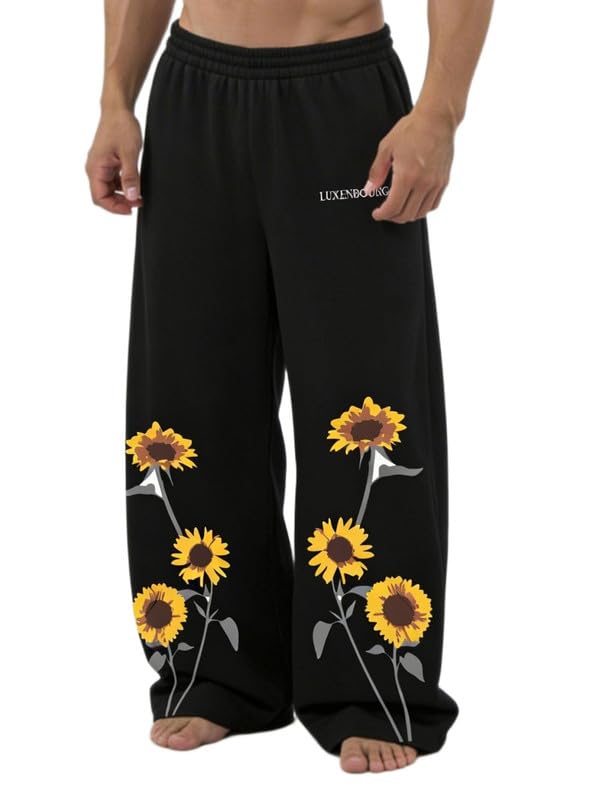 Cotton Printed Baggy Track Pants for Mens| Oversized Wide Leg Relaxed Fit Sweatpants | Elastic Waist Drawstring Casual Lounge Gym Streetwear Lower with Pockets-picture-53