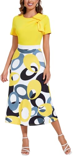 Image of shengfan Women's Casual A Line Swing Summer Dress Formal Short Sleeve Round Neck Wrap Evening Party Dresses