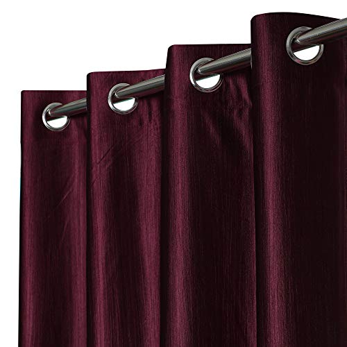 Image of 7 Feet Polyester Floral Light Filtering Door Curtains for Living Room, Bedroom & Hall, Eyelet Top, Wine Printed and Solid Plain Curtain Set of 3