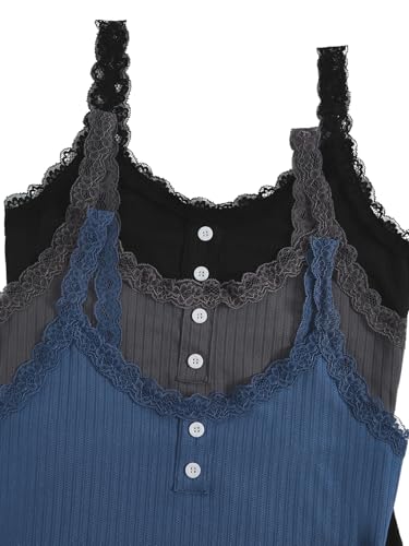 Image of SOLY HUX Women's 3 Packs Nightgowns Soft Sexy Lace Trim Sleep Dress Chemise Pajamas Sleepwear Cami Mini Slip Dresses