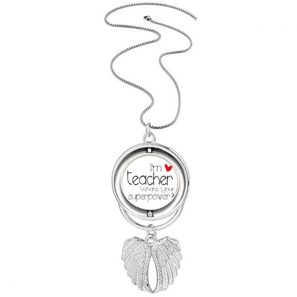 Collier enseignant pendentif ailes d'ange et médaille professeur gravée