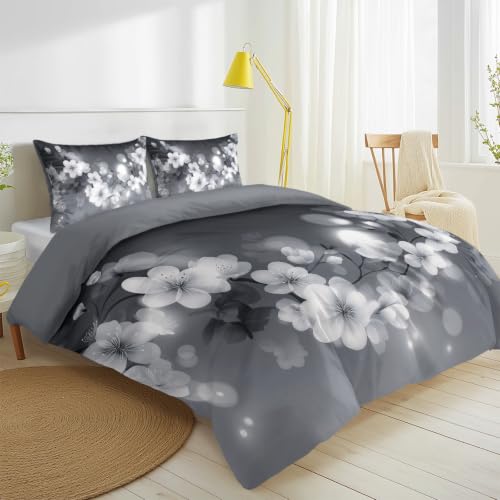 Housse de couette 260x240 sans repassage grise avec fermeture eclair pratique - 3
