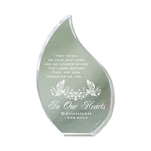 GiftsForYouNow Clear Acrylic Tear Shaped Engraved in Our Hearts Message Memorial Keepsake, 5