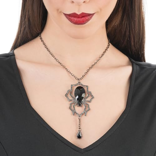 Chaks - Collar con colgante de araña, piedra acrílica negra, accesorios góticos para disfraces de Halloween y Carnaval