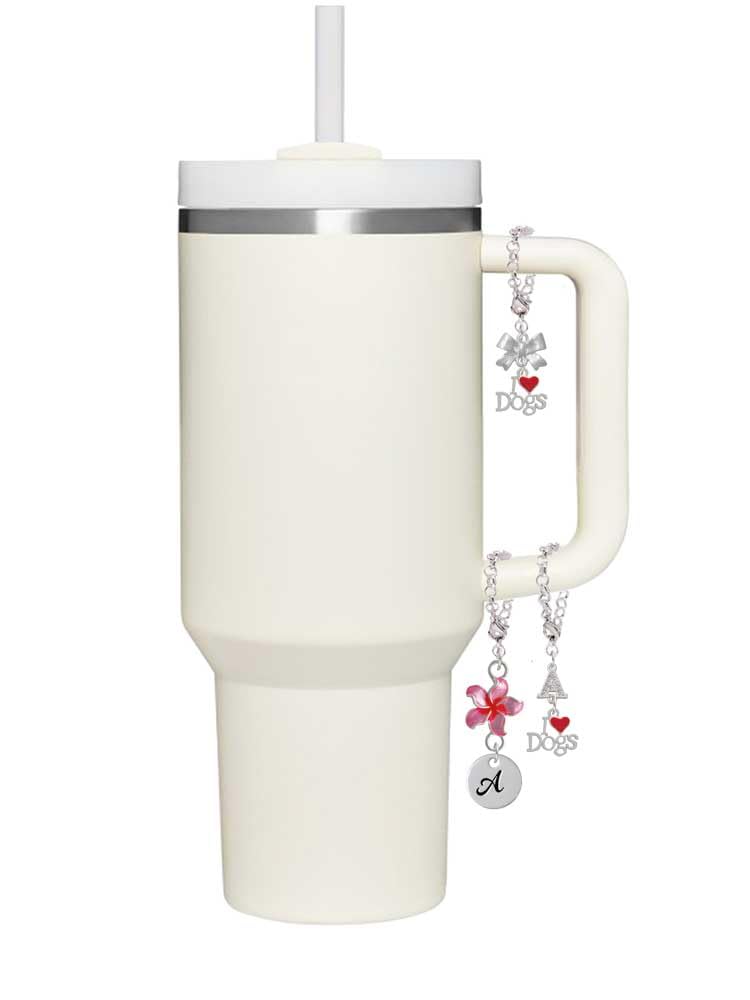 Delight Jewelry Silvertone I love Dogs with Red Heart - Silvertone Bow Charm Accessory for Tumblers and Thermal Cups
