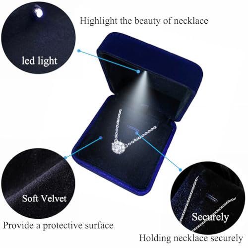 Pendant Necklace Box with LED Light, Necklace Gift Box Velvet Jewelry Display Case for Proposal Engagement Wedding and Birthday,Blue - Image 4