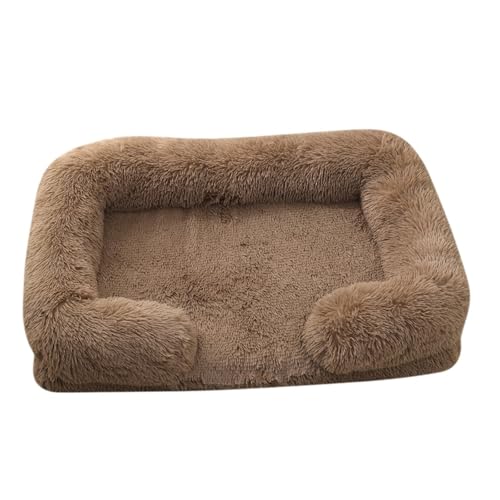 ハーフサラウンド犬用ベッド ソフトスクエア ペット用猫用ソファ フルフィルメント ミディアムケンネル プラッシュクッションハウス(Khaki,S)