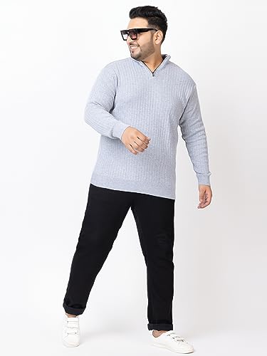 Image of Kvetoo Plus Size Men High Neck Zipper Full Sleeve Woolen Winter Sweater