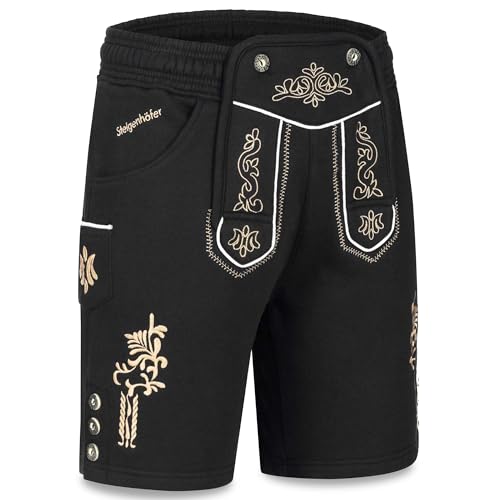 Steigenhöfer Manufaktur Kurze Trachten Jogginghose mit Kordelzug im Lederhosen Look - Moritz - Jogging Lederhose Herren Tracht für Oktoberfest Wiesn und weitere Feierlichkeiten - Schwarz - M Steigenhöfer Manufaktur Kurze Trachten Jogginghose mit Kordelzug im Lederhosen Look - Moritz - Jogging Lederhose Herren Tracht für Oktoberfest Wiesn und weitere Feierlichkeiten - Schwarz - M