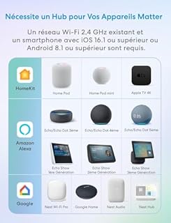 Meross Prise Connectée Matter (Type E), 16A Prise WiFi Compatible avec Apple HomeKit, Alexa, Google Home et Home Assistant, Mesure d'Énergie pour Panneau Solaire Photovoltaïque, 2 Pièces