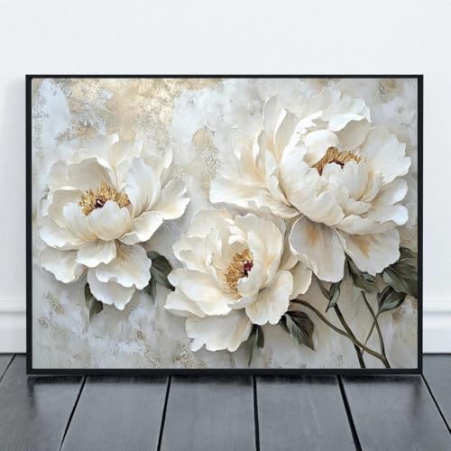 Tableau pivoine blanche Baibexing, toile artistique de salon format 60x90 cm