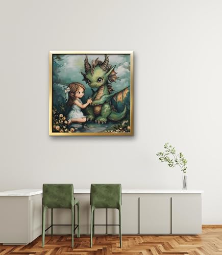 Image of Leczany Cross Stitch Stamped Kits for Adults Beginners Patterns Craft Kit Needlepoint Full Range of DIY Embroidery Kits Starter 11CT 3 Strands | Dragon and Girl 17.7x17.7 inches