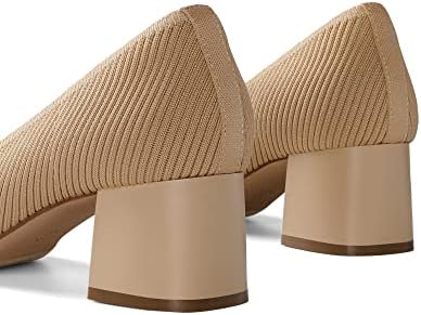 burudani Women's SBDPU2306W Chunky Low Block Heels Square Toe Work Pumps Comfortable Knitted Closed Toe Dress Wedding Shoes,Beige,Size 8.5 | Image 4