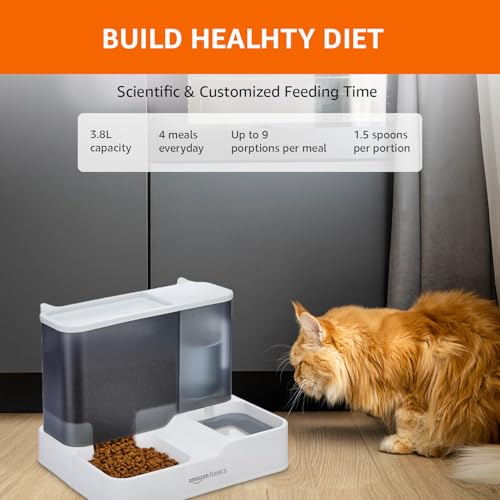 Image of Amazon Basics 2-in-1 Automatic Gravity Food Feeder and Water Dispenser | Polypropylene Material | 3 L Food Dispenser | 1 L Water Dispenser | for Dogs, Cats, Puppies & Kittens | White