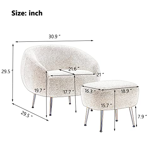 Kinffict Modern Accent Chair With Ottoman Set, Comfy Lounge Chair With Footrest, Leisure Barrel Armchair With Golden Metal Legs For Living Room, Bedroom, Reading Room, Home Office (Grey) #TOP1