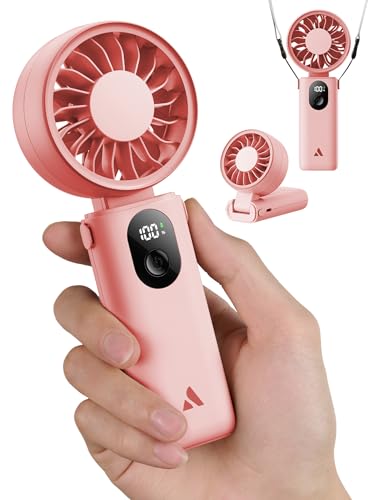Image of Aecooly Mighty Portable Handheld Fan | 20H Max Cooling Time | 3 Flexible Modes | 5 Speeds Wind | Battery Level Display | USB Rechargeable Mini Personal Battery Powered, Gifts for Women, Travel -Pink