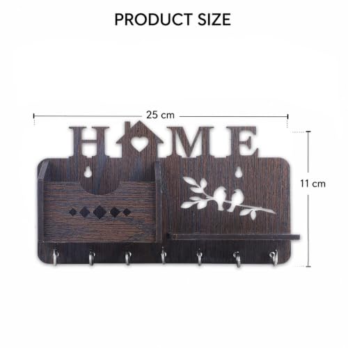 Image of Sehaz Artworks Room Decor | Wall Decor | Wooden Key Holder for Wall (MDF, 7 Hooks, Brown)