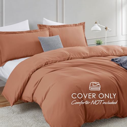 Image of Hearth & Harbor Rust Duvet Cover Full Size, 3 Piece Bedding Set | Soft Double Brushed Bedding Set, Button Closure, 1 Duvet Cover 80x90 Inches, 2 Pillow Shams