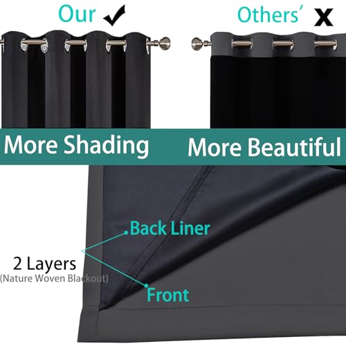 Image of Yakamok Charcoal Grey 100% Blackout Curtains 63 Inches Long 52 inch Wide 2 PCS | Blackout Curtain Panels for Bedroom, 2 Thick Layers Grommet Top Thermal Insulated Drapes with Black Liner for Living Room