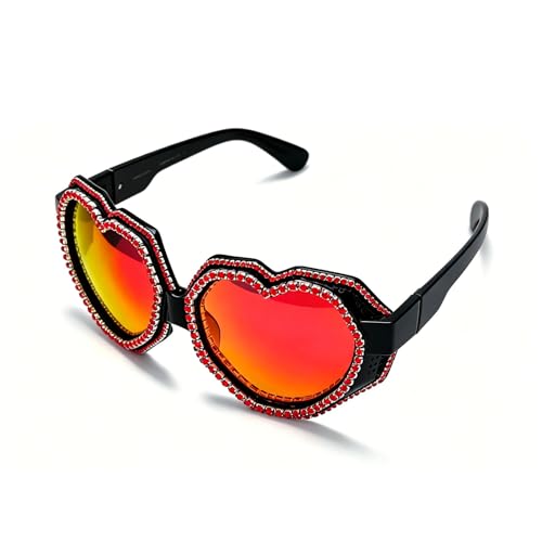 Image of laureles Fashion Rhinestone Heart Shaped Goggle Y2K Sunglasses Women One Piece Oversized Love Sun Glasses Men