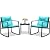 Greesum 3 Pieces Rocking Wicker Bistro Set, Patio Outdoor Furniture Conversation Sets with Porch Chairs and Glass Coffee Table, Blue