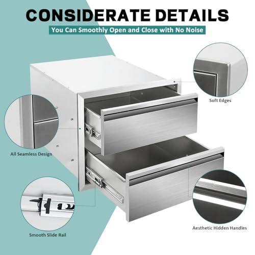 Image of Outdoor Kitchen Drawers 18 inch W x 15 inch H x 23 inch D Stainless Steel Drawer BBQ Double Drawers with Hidden Handle for Outdoor Kitchen Island, Patio Grill Station