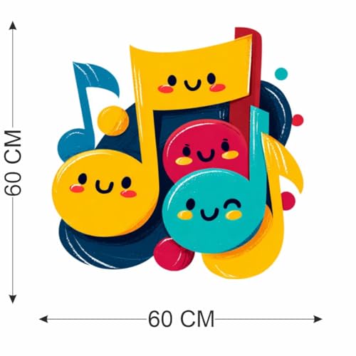 Image of Cute Music Notes Wall Sticker | Cartoon Musical Notes Self Adhesive Wall Decal for Kids Room, Nursery, Music Room & Playroom Decoration