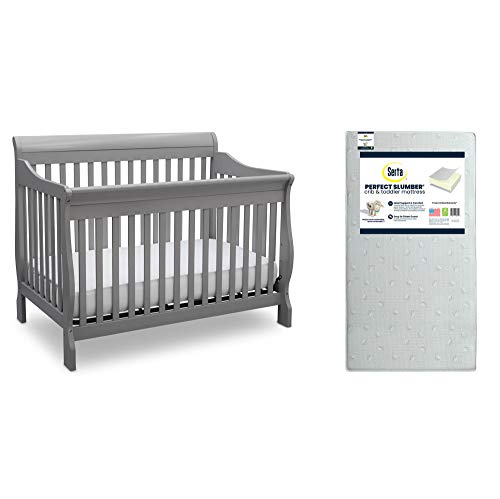 Delta Canton 4-in-1 Convertible Crib (Grey) + Serta Dual Sided Crib Mattress Bundle