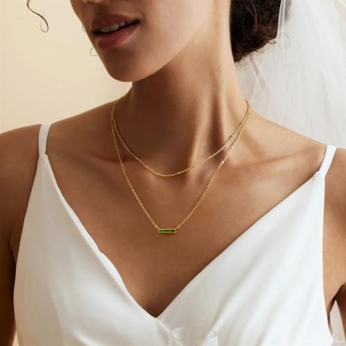 Turandoss Birthstone Necklace for Women, Dainty 14K Gold Plated 12 Months Birthstone Layered Necklaces, Trendy Birthday Jewelry Gifts for Women Teen Girls2