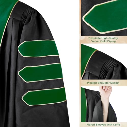 Image of Unisex Doctoral Graduation Gown with Gold Piping | Academic doctoral Cap and Gown for Graduation Ceremony