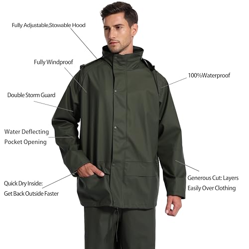 Men's Workwear PRO Rain Suit - Waterproof Jacket and Bib Pants 3-piece Set for Ultimate Safety and Comfort3