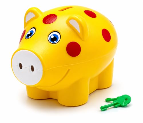 Image of Piggy Bank for Kids with Lock & 2 Keys - Pig-Shaped Polka Dot Coin Bank for Boys & Girls | BIS Certified Plastic Gullak | Money Saving Bank Gift Toddlers 3+ Years | Made in India (Yellow)