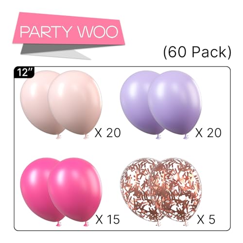 Image of PartyWoo Pink and Purple Balloons 60 pcs 12 Inch Light and Hot Pink Rose Gold Confetti Balloons for Graduation Wedding Baby Shower Gender Reveal Butterfly New Year Birthday Party Decorations