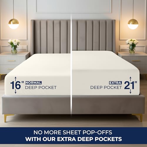 Image of Utopia Bedding Extra Deep Pocket King Fitted Sheet, Fits up to 21 Inch Mattress - Hotel Luxury, Soft, Breathable and Comfy - Shrinkage and Fade Resistant - Easy Care (Ivory)
