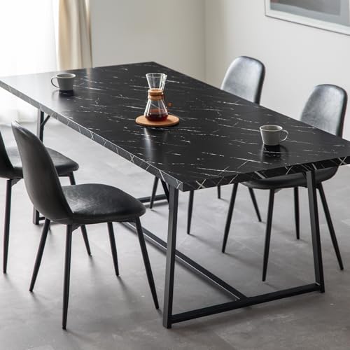 モダンデコ ダイニングテーブル 伸長式 幅160-200×90cm 4人掛け 伸縮 大理石調 ダイニング テーブル 食卓テーブル 長方形 石目調 北欧 韓国 インテリア (マーブルブラック)