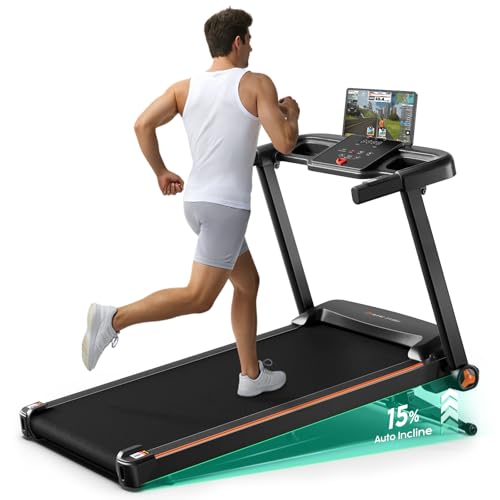 YUEJIQI Treadmill with 0-15% Auto Incline, 3.5HP Quiet Brushless Foldable Treadmills for Home, Small...