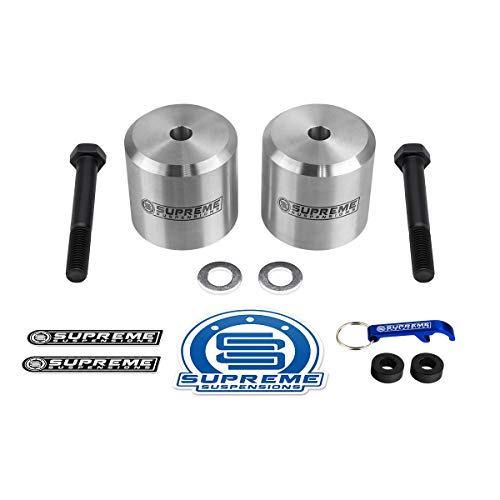 Supreme Suspensions - 3" Front Leveling Kit for 2005-2023 Ford F250 / F350 Super Duty 4WD T6 Billet Aluminum Coil Spring Lift Spacers (Silver) - Microfiber Cleaning Towel Included