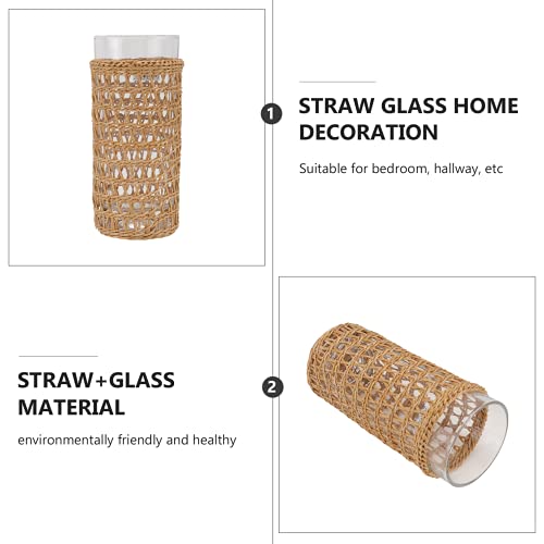 Cabilock Seagrass Vase Glass Wicker Flower Vase Basket Rustic Farmhouse Bud Vase Table Centerpieces For Home Living Room Bedroom #TOP3