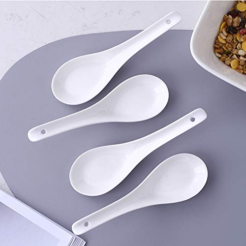 Chin-Chin Jl 6.5-Inch Porcelain Asian Soup Spoons, Appetizer Spoon For Sushi Wonton Soba Rice Pho Ramen Noodle, Set Of 4, White #TOP4