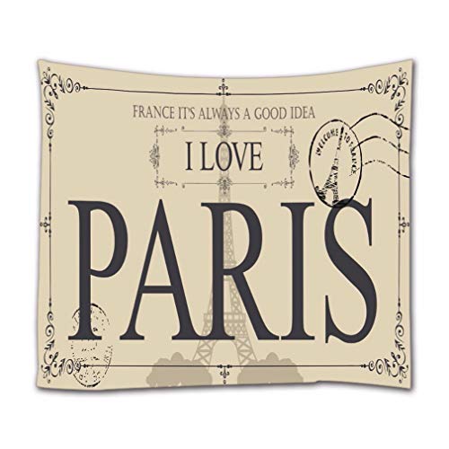 A.Monamour Tapices de Pared Estilo De Postal Retro Con Monumentos Franceses Famosos Torre Eiffel I Love Paris Tapicería De Pared Decoración De Pared Tapices Para Dormitorio Sala De Estar 153x203cm