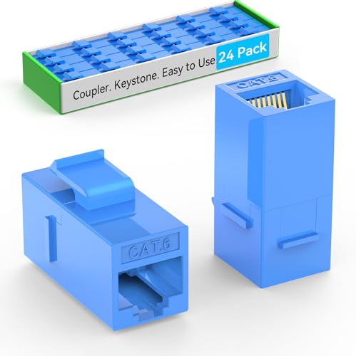 Sokqovt CAT6 RJ45 Keystone Coupler (24 Pack), Cat6 Keystone Jack Female to Female, Cat 6 Inline Keystone Jacks for Wall Plate & Patch Panel, RJ45 Ethernet Coupler Blue