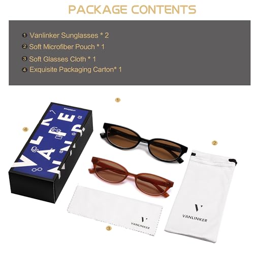 Image of VANLINKER Retro Semi Oval Polarized Sunglasses for Women Men Trendy Small 90s Style Vintage Narrow Rectangle Frame VL9833