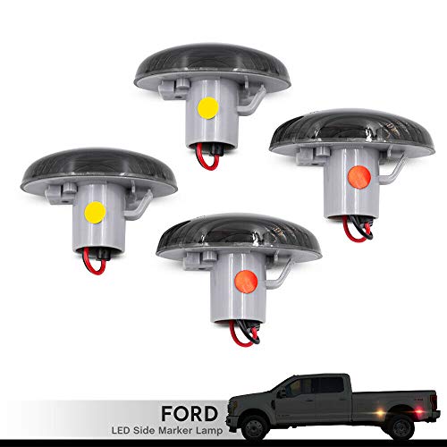 Nslumo Wheel Fender Side Marker Lights For 1999-2010 F-Ord F350 F450 Double Wheel Amber Red Trunk Bed Fender Markers 48 Smd Smoked Lens Replace Oem Sidemarker Lamps #TOP2