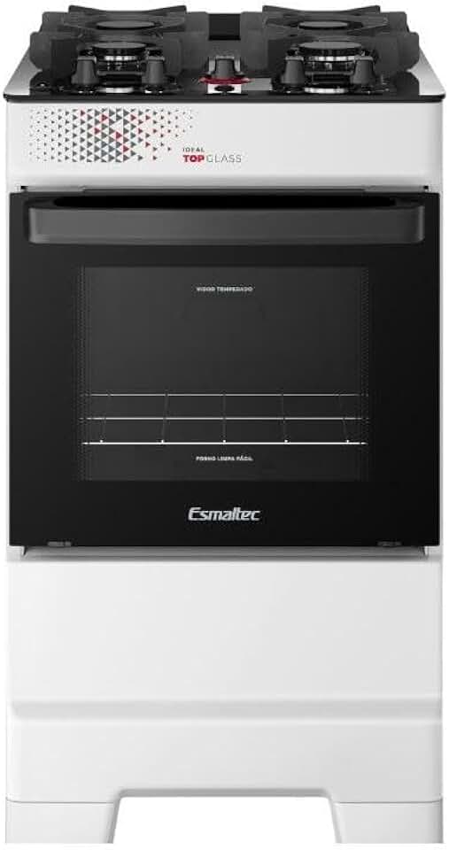 Fogão Esmaltec 4 Bocas Ideal Top Glass Mesa de Vidro Forno 50 Litros Branco T4VAB Bivolt