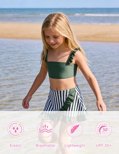 Image of ALISISTER Girls Swimsuit 3 Piece Bathing Suits Summer Bikini Tankini Sets with Cover Up Skirt for 4-12 Years