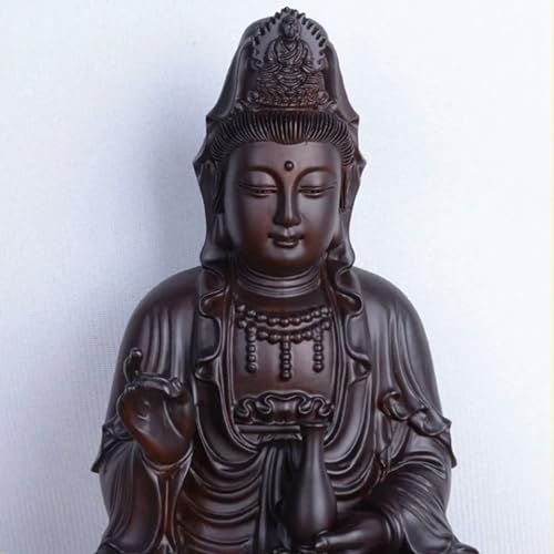 Estatua de Buda Quan Yin tallada en madera miniatura 2