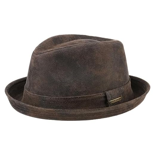 SKYJO, von Magilano - Das unterhaltsame Kartenspiel für Jung und Alt. Das ideale Geschenk für spaßige und amüsante Spieleabende im Freundes- und Familienkreis. 6 Stetson Radcliff Player Lederhut Damen/Herren - Pork Pie aus Leder - Fedora-Hut mit Futter aus Baumwolle - Player-Hut mit Krempe - Einfarbiger Ledertrilby Sommer/Winter braun L (58-59 cm)